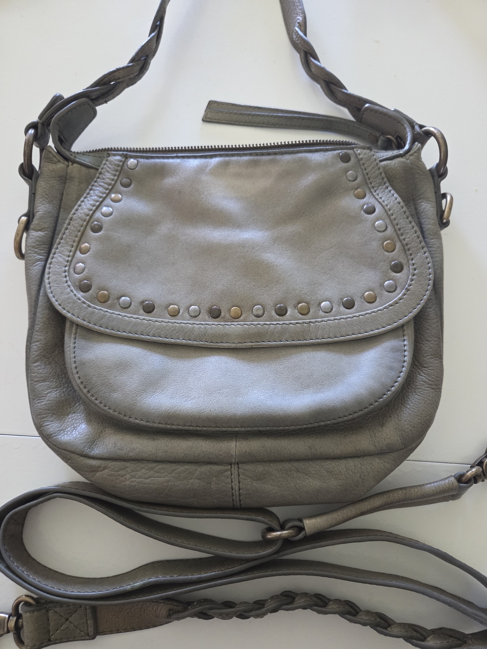Women's Stud-Accent Crossbody Bag in Sage Green